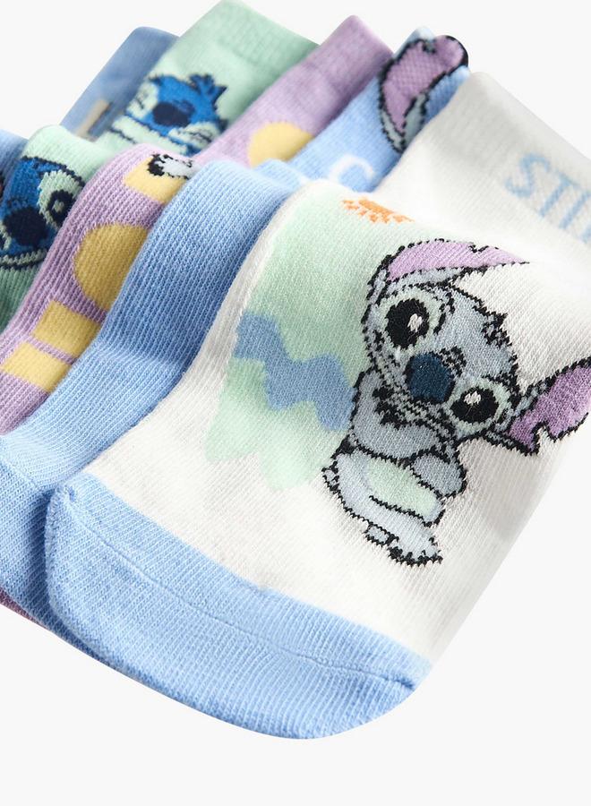 Disney Pack Of 5 Girls Socks Ankle Length Stitch Print - Image 4